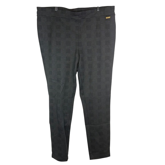 Calvin Klein Womens Plaid Straight Leg Pants XL Black Gray Stretch Comfort - Picture 1 of 6